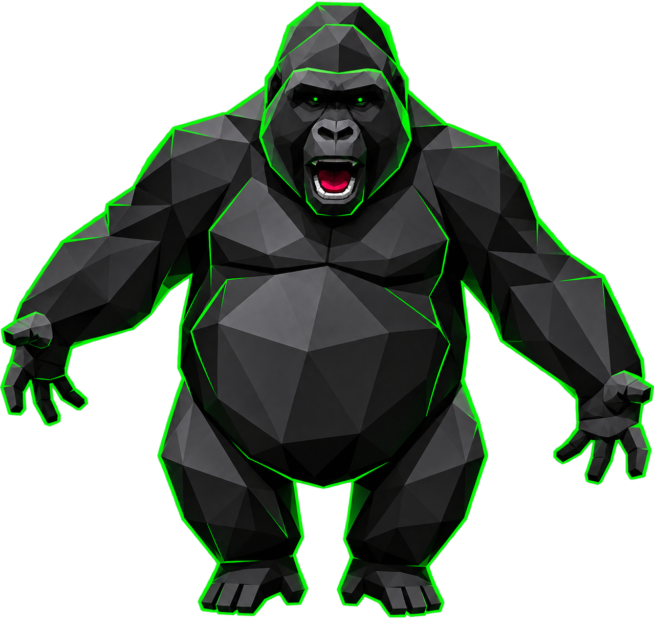 $LAYONSEM low-poly neon silverback gorilla mascot